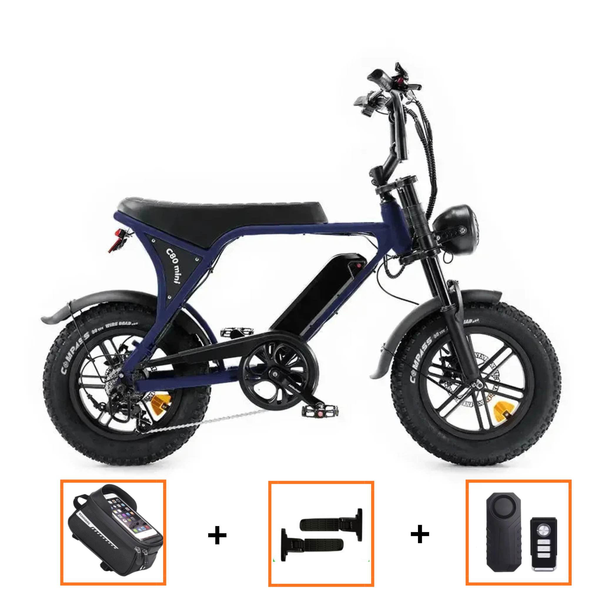 OUXI C80 Mini fatbike Donker blauw – Hydraulische Remmen, 250W Motor & Tot 50 km Bereik