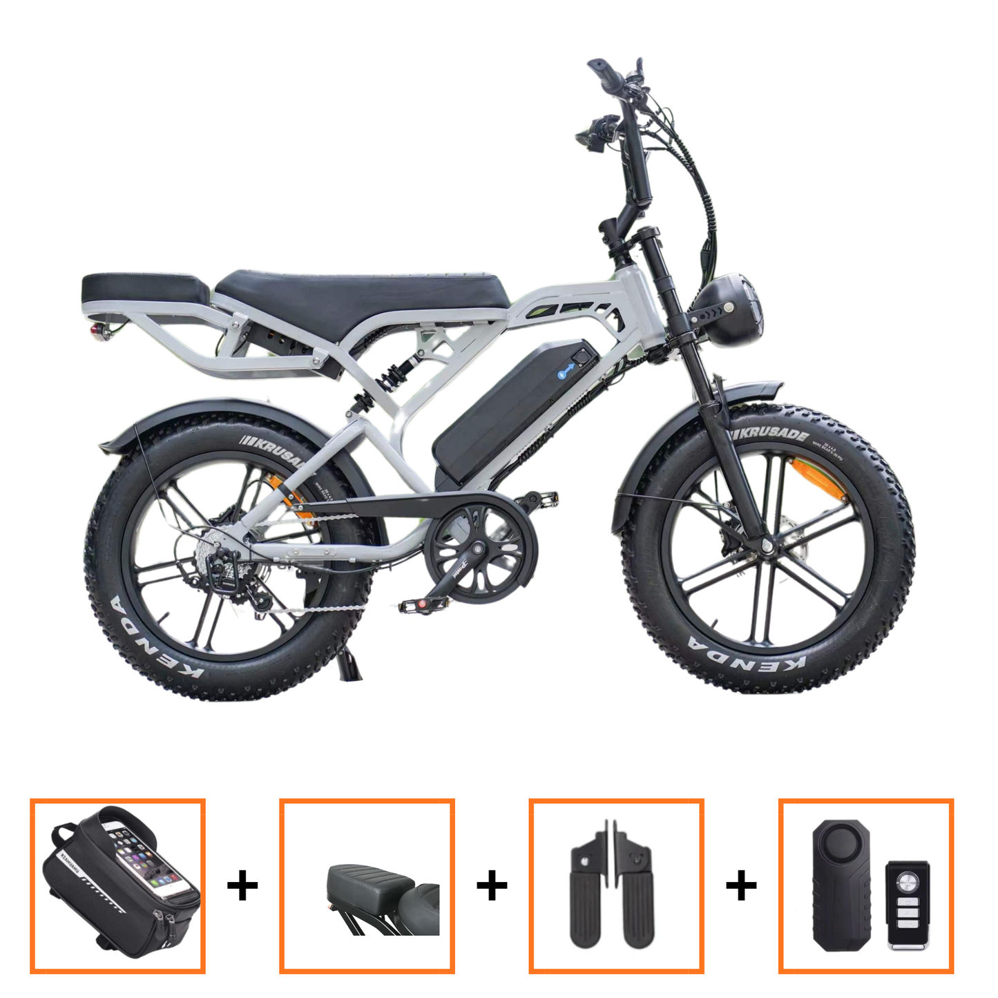 V20 Pro Nardo Grijs Fatbike – 20×4 Inch Banden, Hydraulische Remmen, Voor- en Achtervering