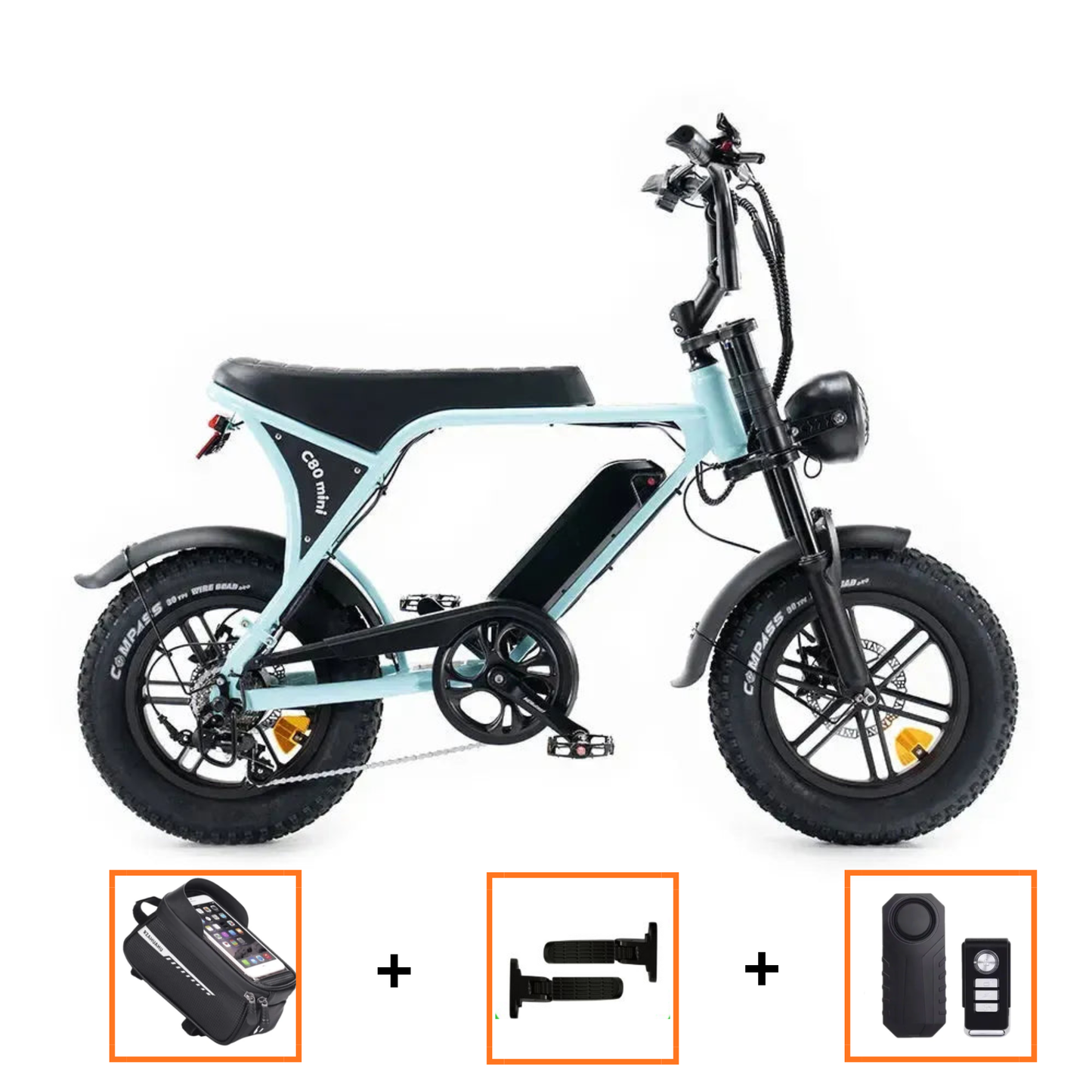 OUXI C80 Mini fatbike Lichtblauw– Hydraulische Remmen, 250W Motor & Tot 50 km Bereik