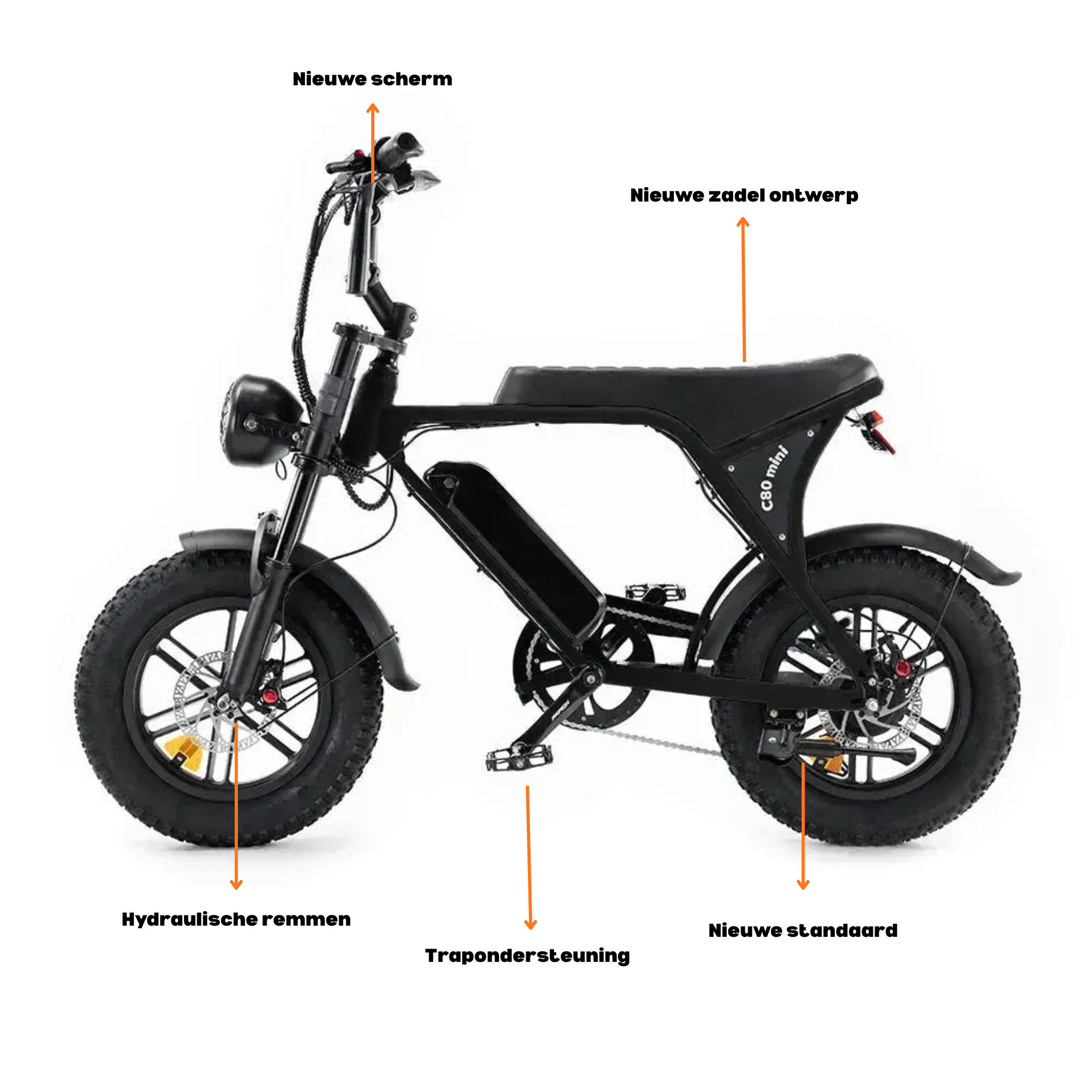 OUXI C80 Mini fatbike Zwart – Hydraulische Remmen, 250W Motor & Tot 50 km Bereik