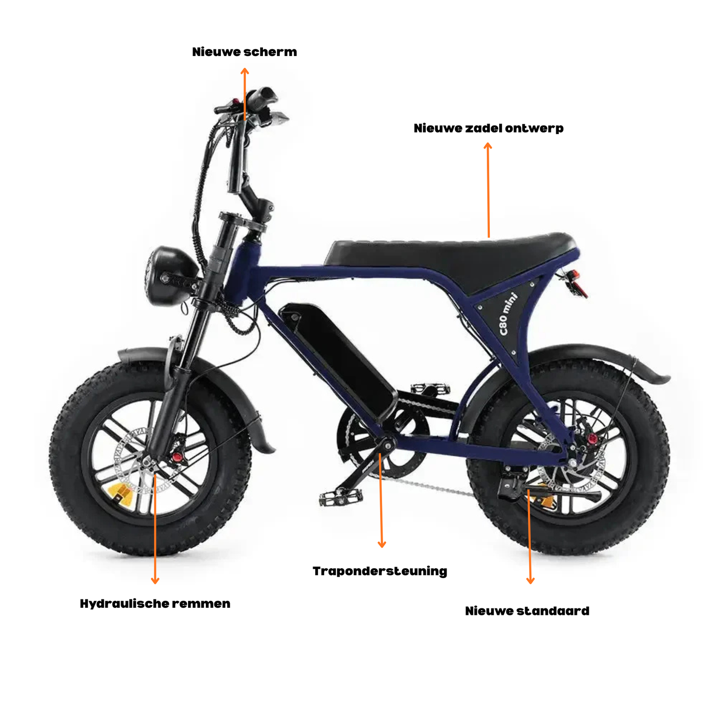 OUXI C80 Mini fatbike Donker blauw – Hydraulische Remmen, 250W Motor & Tot 50 km Bereik