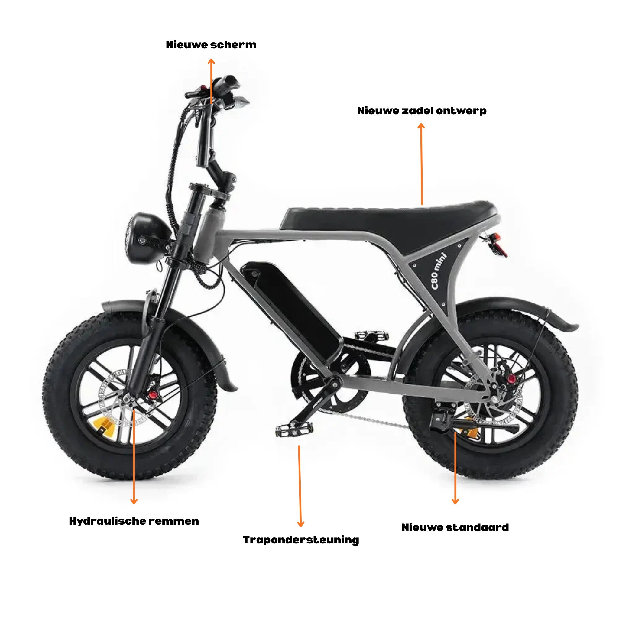OUXI C80 Mini fatbike Nardo grijs – Hydraulische Remmen, 250W Motor & Tot 50 km Bereik