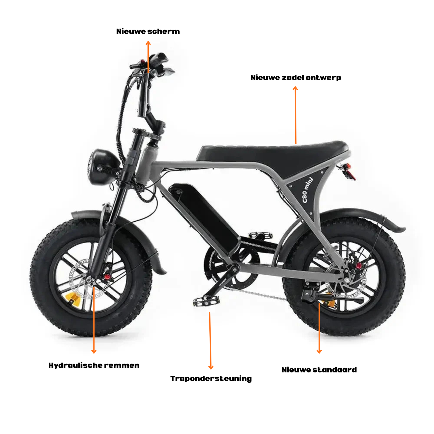 OUXI C80 Mini fatbike Nardo grijs – Hydraulische Remmen, 250W Motor & Tot 50 km Bereik