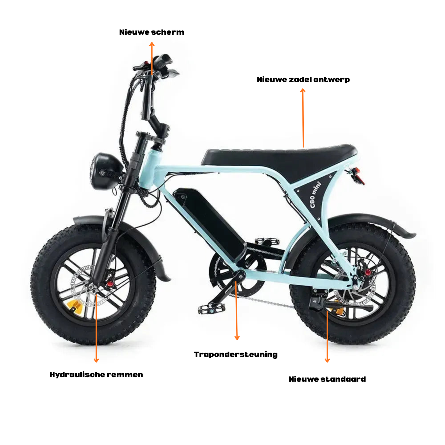 OUXI C80 Mini fatbike Lichtblauw– Hydraulische Remmen, 250W Motor & Tot 50 km Bereik