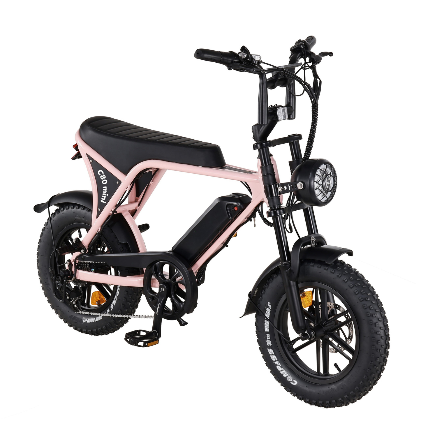 OUXI C80 Mini fatbike Roze – Hydraulische Remmen, 250W Motor & Tot 50 km Bereik