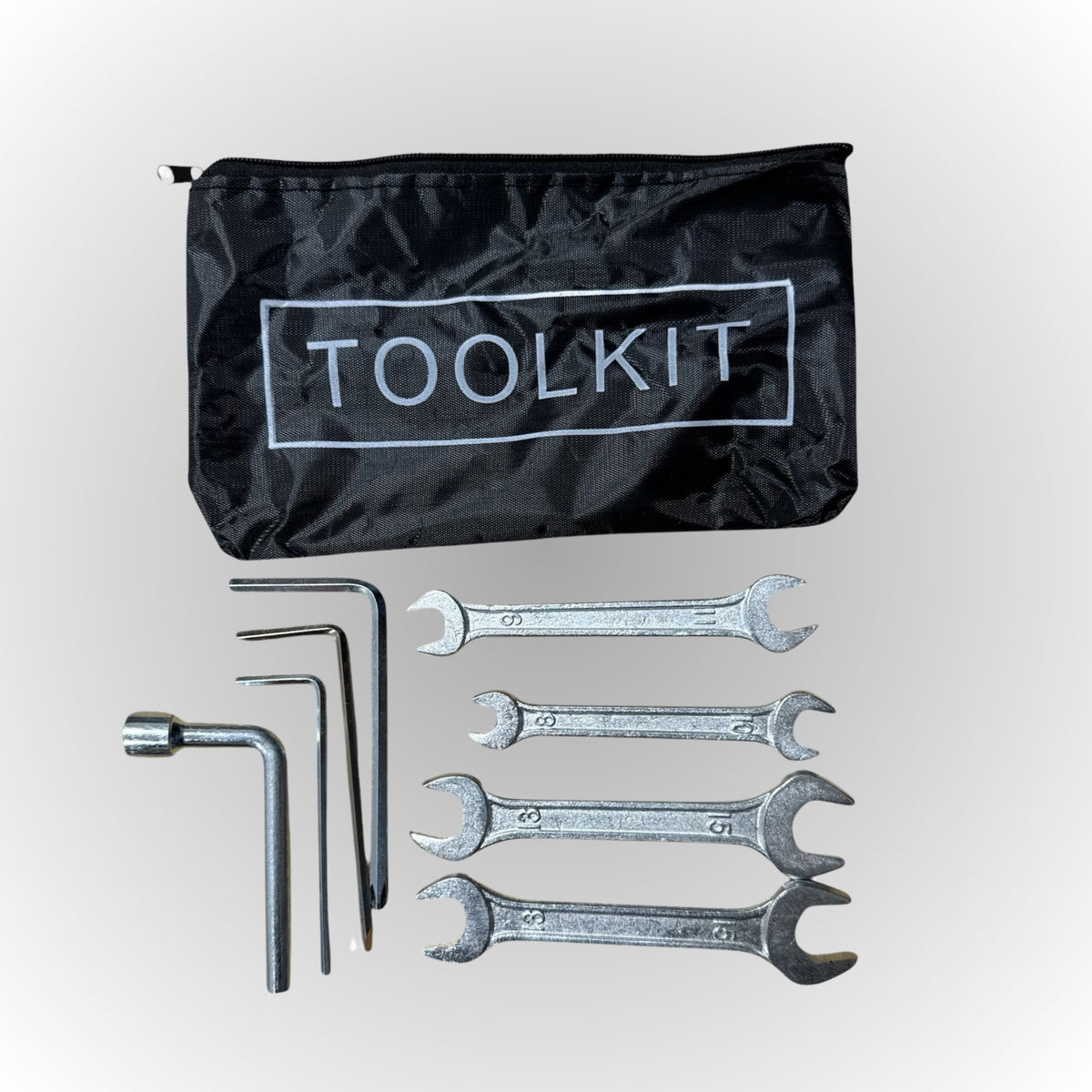 Zwarte 12-delige fatbike onderhoud toolkit met opbergtas